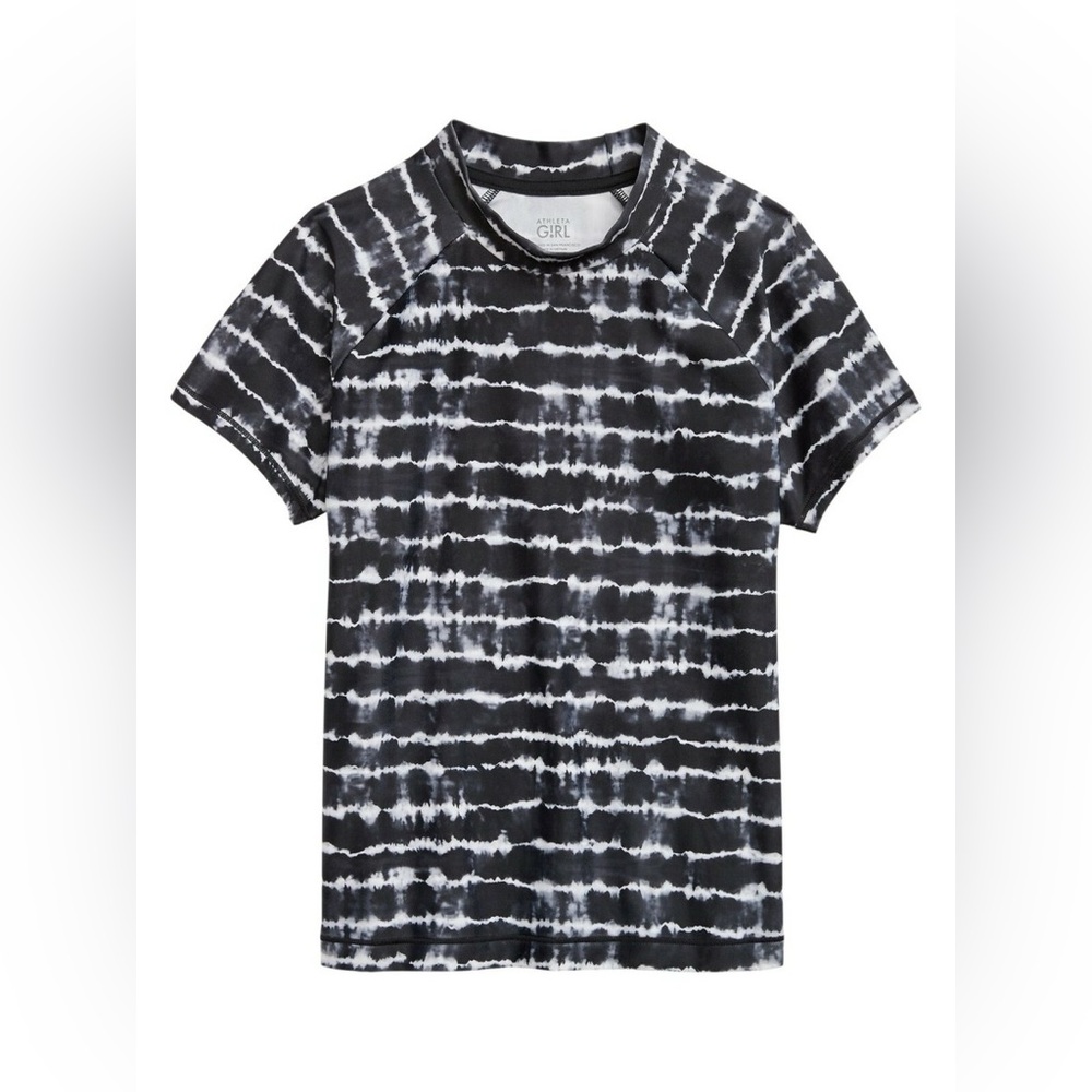 Athleta Girl Tie Dye Mock Neck Rash Guard Swim Shirt Size 6 Black